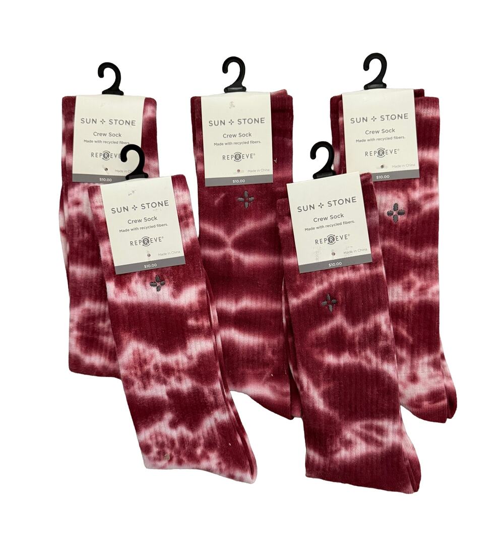Sun+Stone Men's Socks Lot of 5 Crew Socks Red Tie Dye Sock Size 10-13